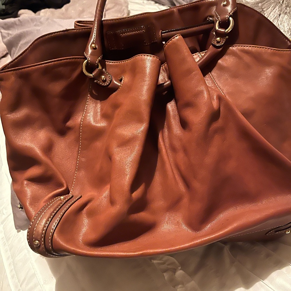 Cole Haan cognac leather bucket tote